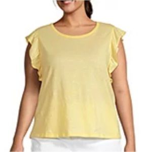 a.n.a. Yellow Ruffle Sleeve Tank Top Round Neck